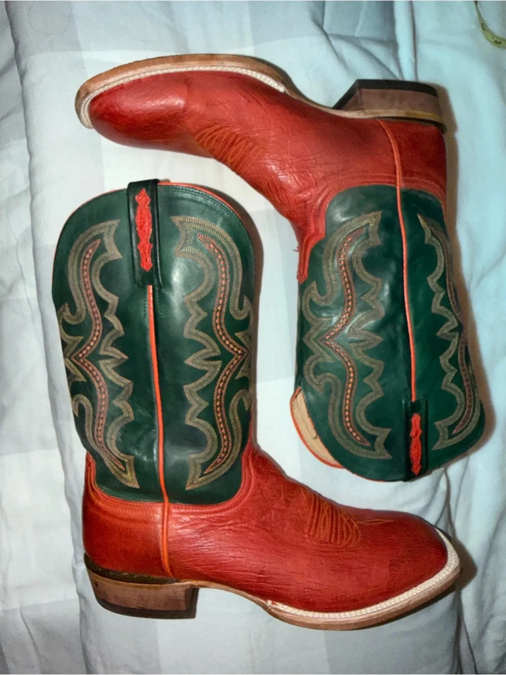 Lucchese Cecil Exotic in Pimiento with Dark Green Embroidered Shaft